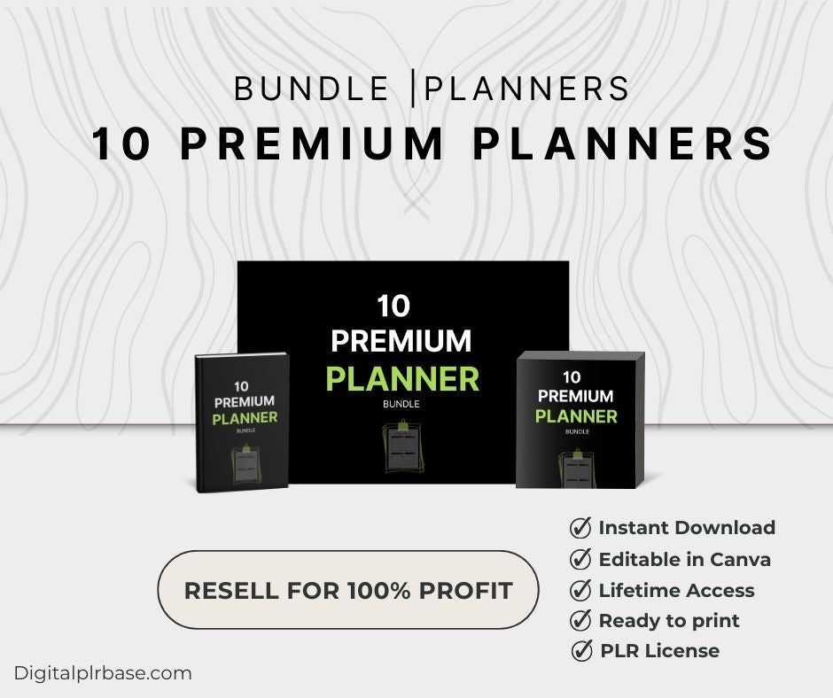 Promotional image listing key features: instant download, editable in Canva, lifetime access, ready to print, and PLR license.