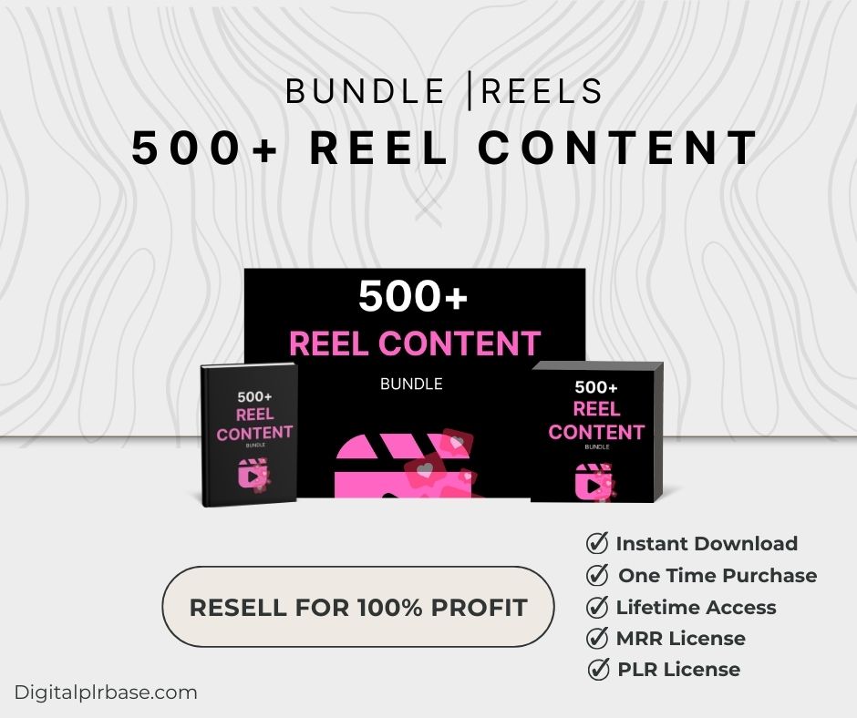 500+ Reel Content PLR Bundle with icons for instant download, lifetime access, and resale rights – resell for 100% profit.