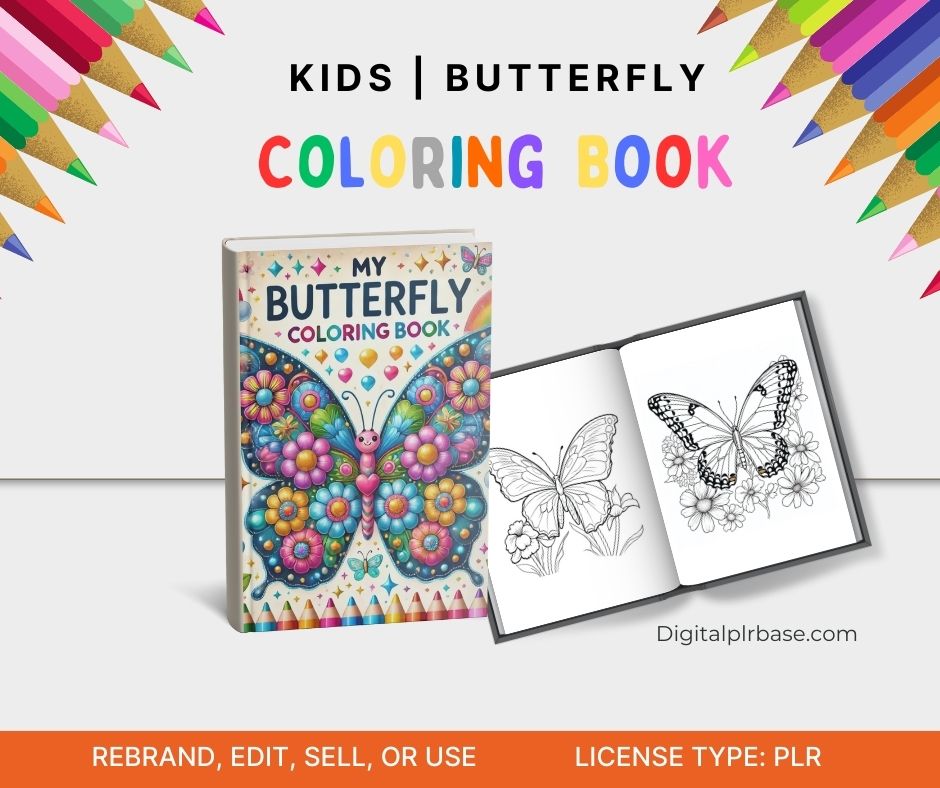 “Kids Butterfly Coloring Book with 300 unique pages featuring beautiful butterfly designs for children to color. Includes editable Canva template for resell or personal use.