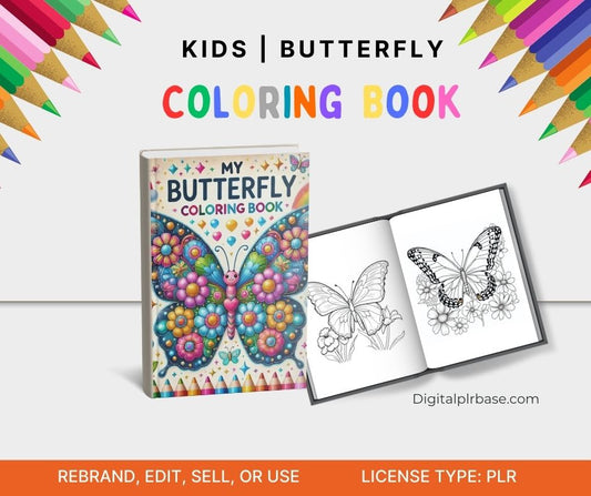 “Kids Butterfly Coloring Book with 300 unique pages featuring beautiful butterfly designs for children to color. Includes editable Canva template for resell or personal use.