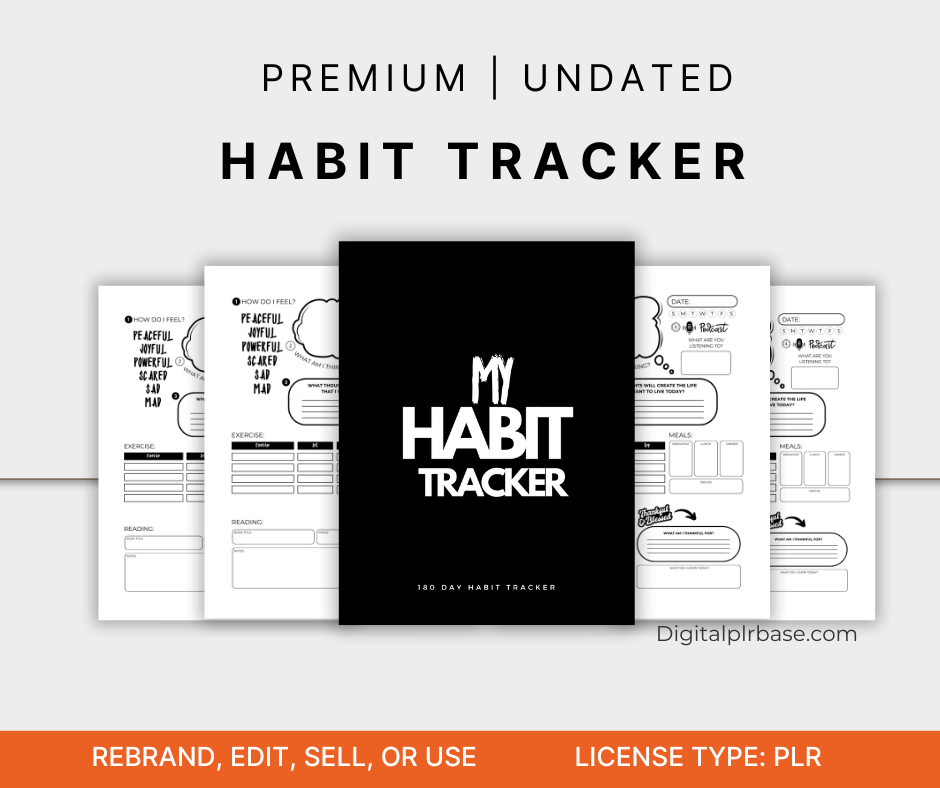 Editable black-and-white 180-day habit tracker printable with Canva access