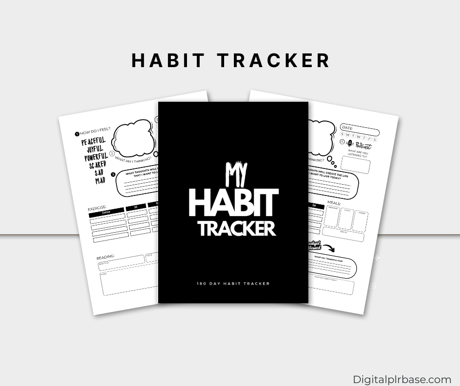 Undated habit tracking planner pages with exercise, meals, and mindset sections